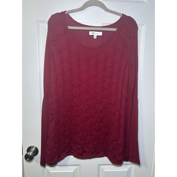 FEVER Women’s Textured Long Flare Sleeve Blouse Burgundy Size Large - Picture 1 of 8